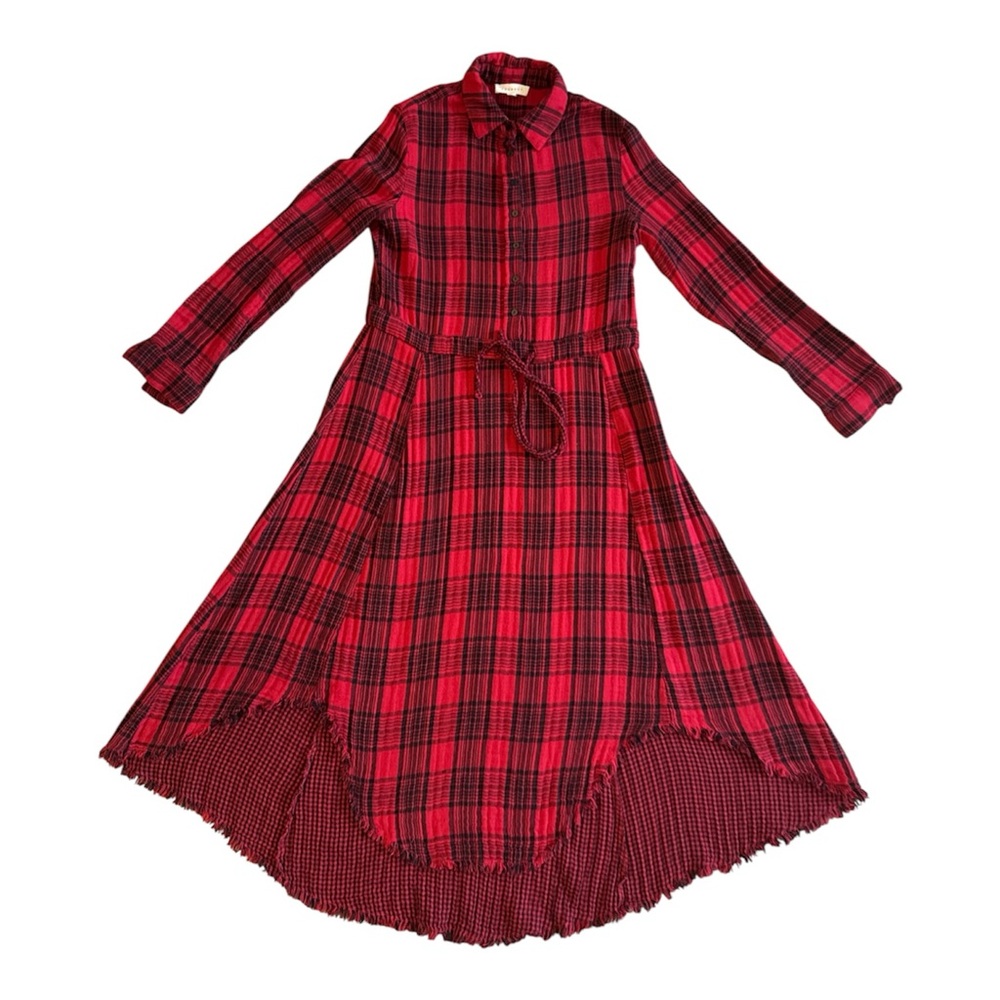 Promesa Holiday Tartan Plaid Dress Hi-Low, 100% Cotton women size M Long Sleeve